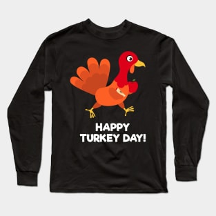 Happy Turkey Day With Turkey Holding an Apple Long Sleeve T-Shirt